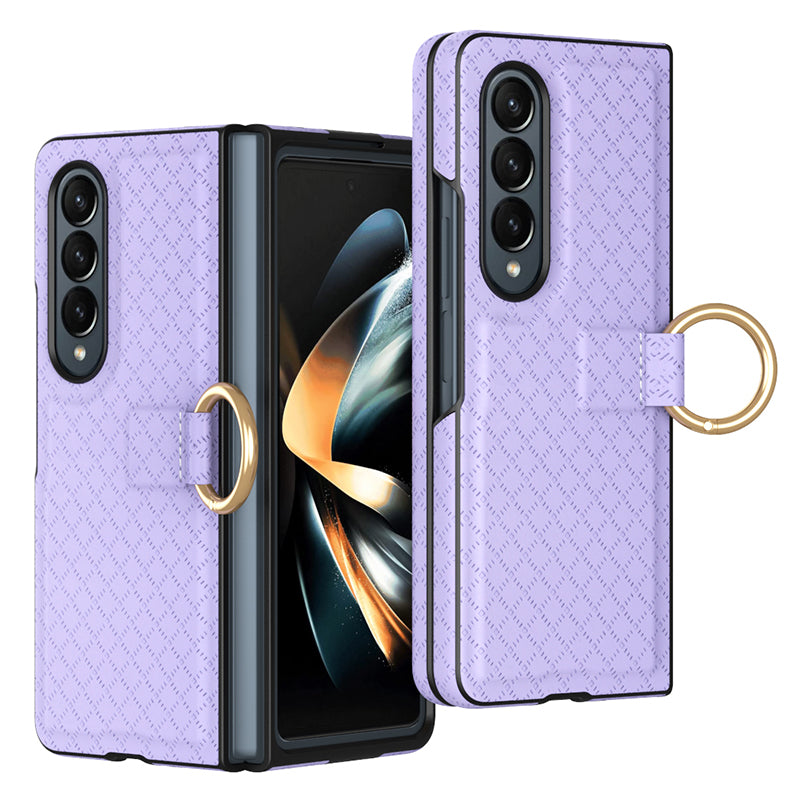 GKK til Samsung Galaxy Z Fold4 5G Slim Phone Cover Grids præget PU PC-telefonetui med ringfingerholder GKK til Samsung Galaxy Z Fold4 5G Slim Phone Cover Grids præget PU PC-telefonetui med ringfingerholder